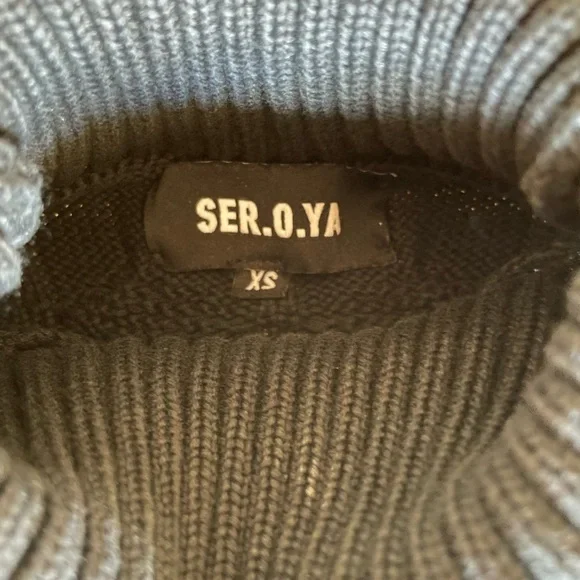 SER.O.YA Storme Cable Knit Sweater Dress XS Charcoal Gray Turtleneck Mini